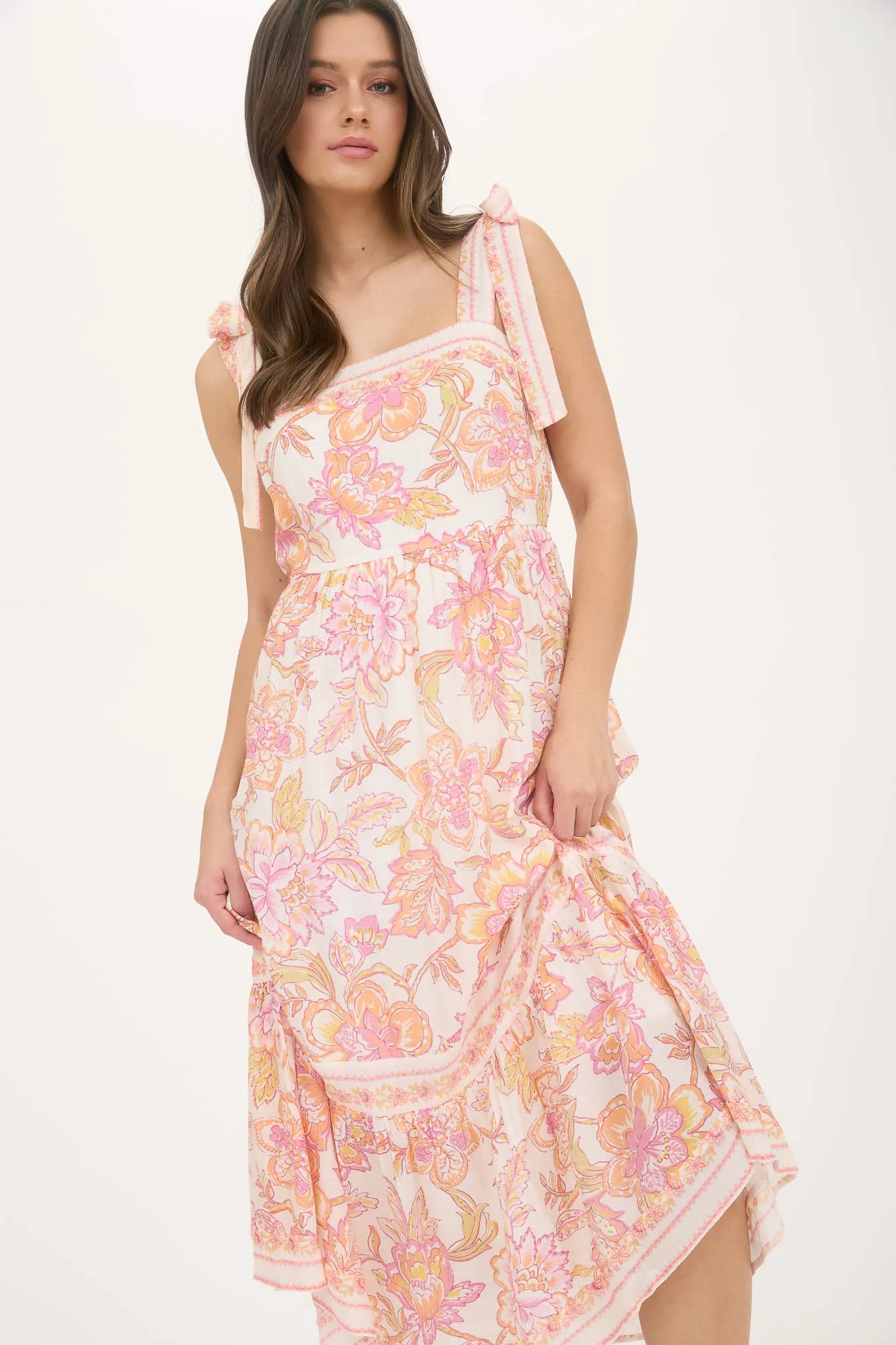 FLORAL TRIM DETAIL TIE STRAP MIDI DRESS sold by Blu Pepper product image thumbnail 5