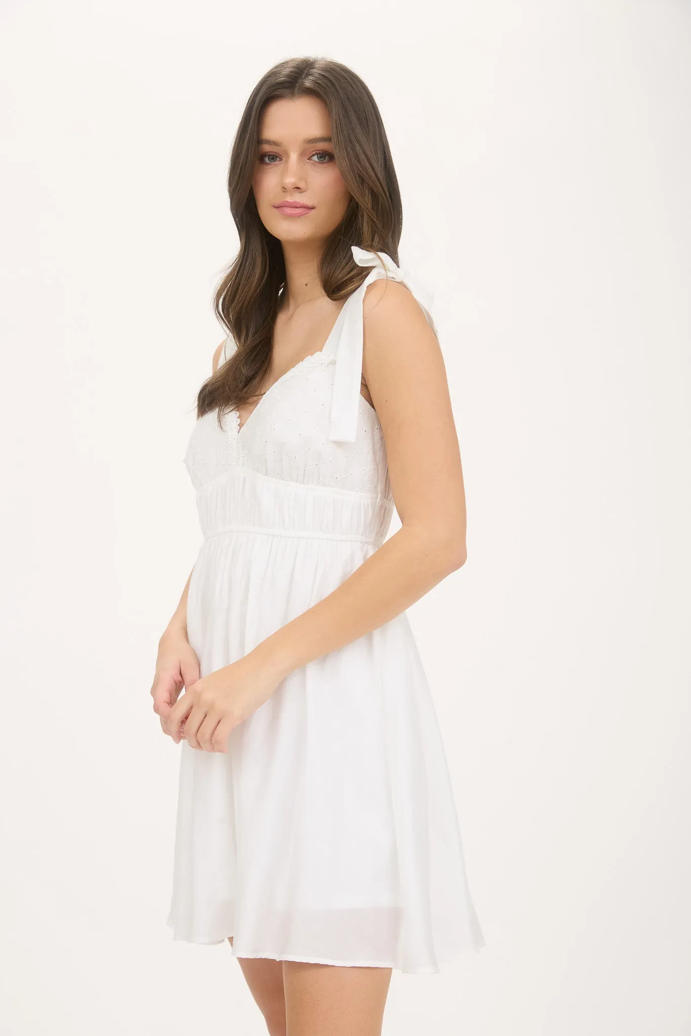 EYELET DETAIL LACE TRIM TIE STRAP MINI DRESS sold by Blu Pepper product image thumbnail 3
