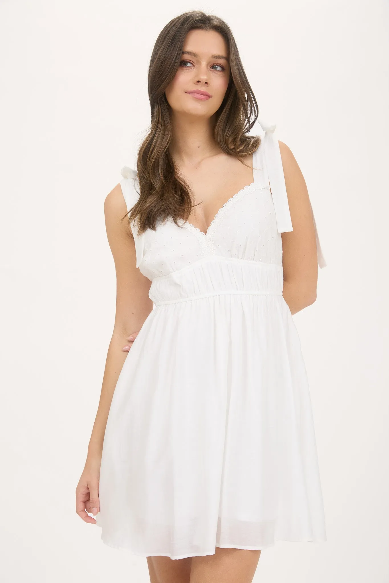 EYELET DETAIL LACE TRIM TIE STRAP MINI DRESS sold by Blu Pepper product image thumbnail 5