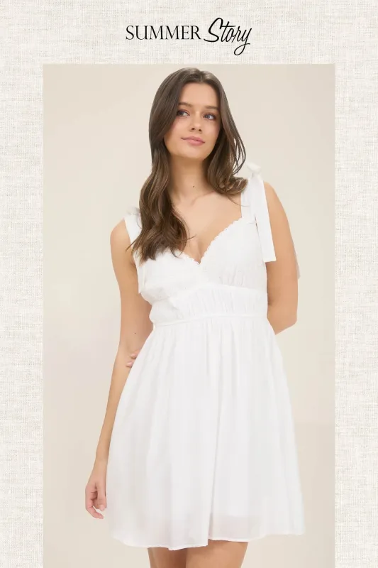 EYELET DETAIL LACE TRIM TIE STRAP MINI DRESS sold by Blu Pepper