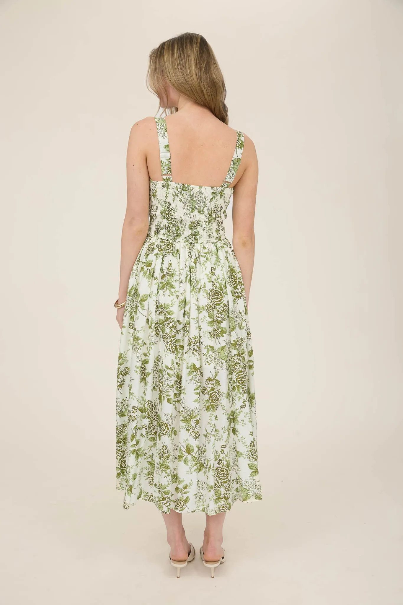 ROSE PRINT SLEEVELESS CORSET DETAIL MIDI DRESS sold by Blu Pepper product image thumbnail 2