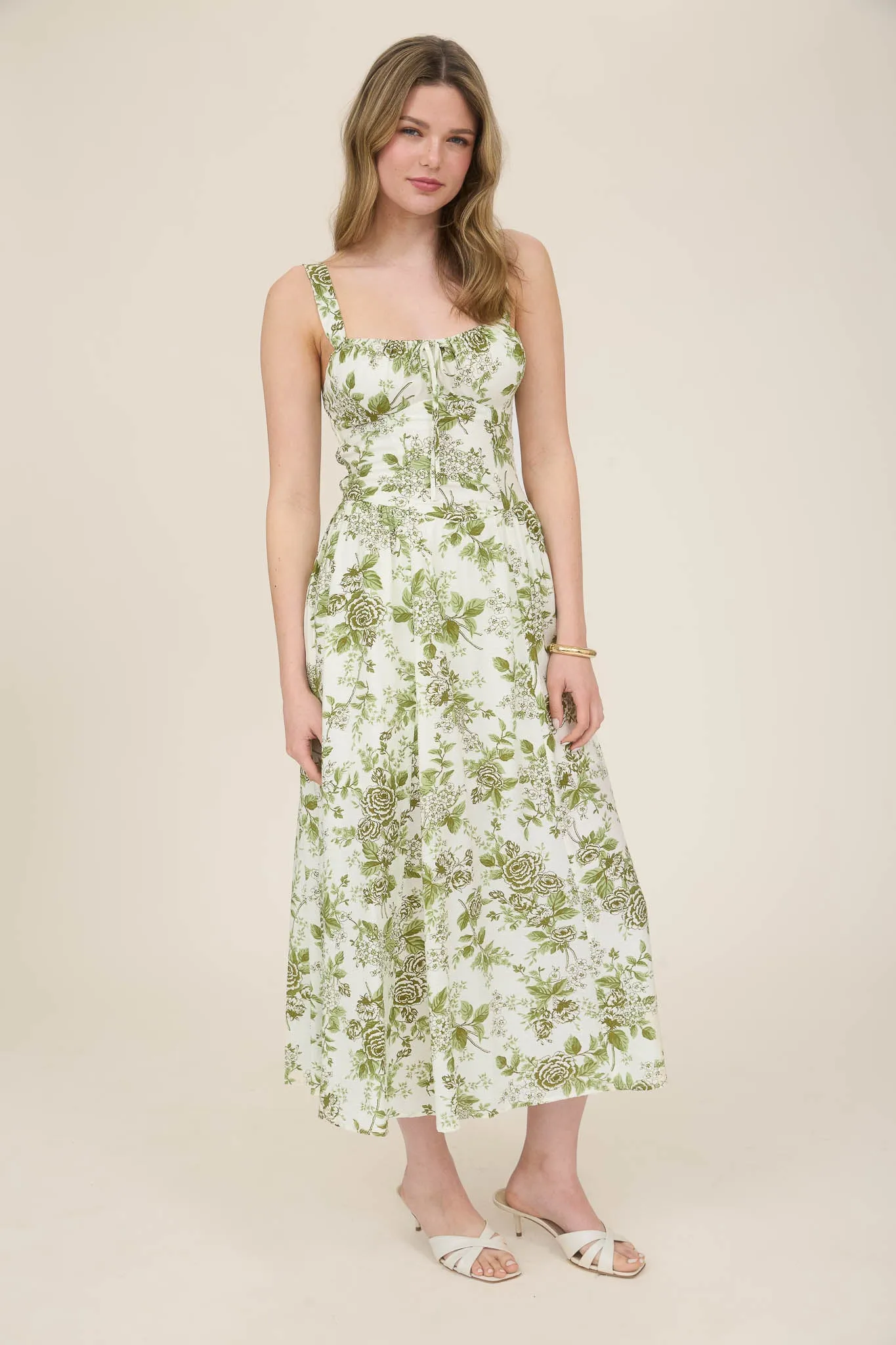 ROSE PRINT SLEEVELESS CORSET DETAIL MIDI DRESS sold by Blu Pepper product image thumbnail 3