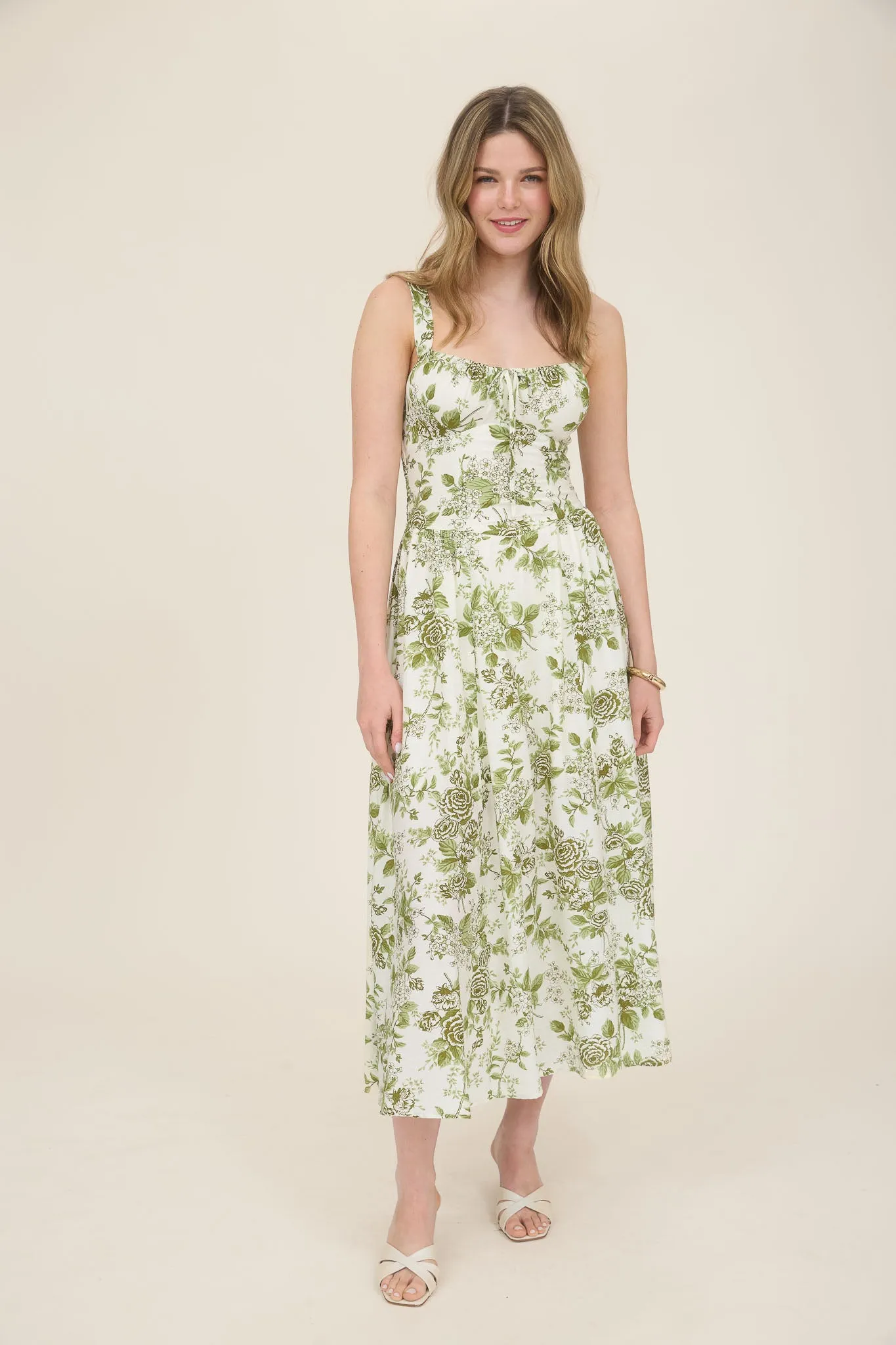 ROSE PRINT SLEEVELESS CORSET DETAIL MIDI DRESS sold by Blu Pepper product image thumbnail 5