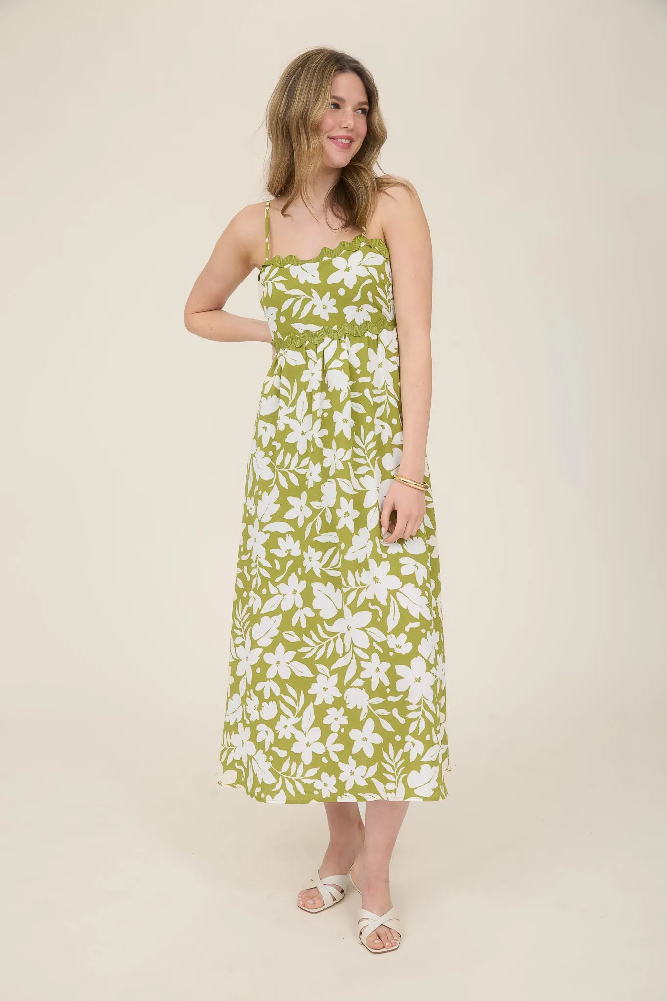 FLORAL WAVY TRIM BACK TIE MIDI DRESS sold by Blu Pepper product image thumbnail 5