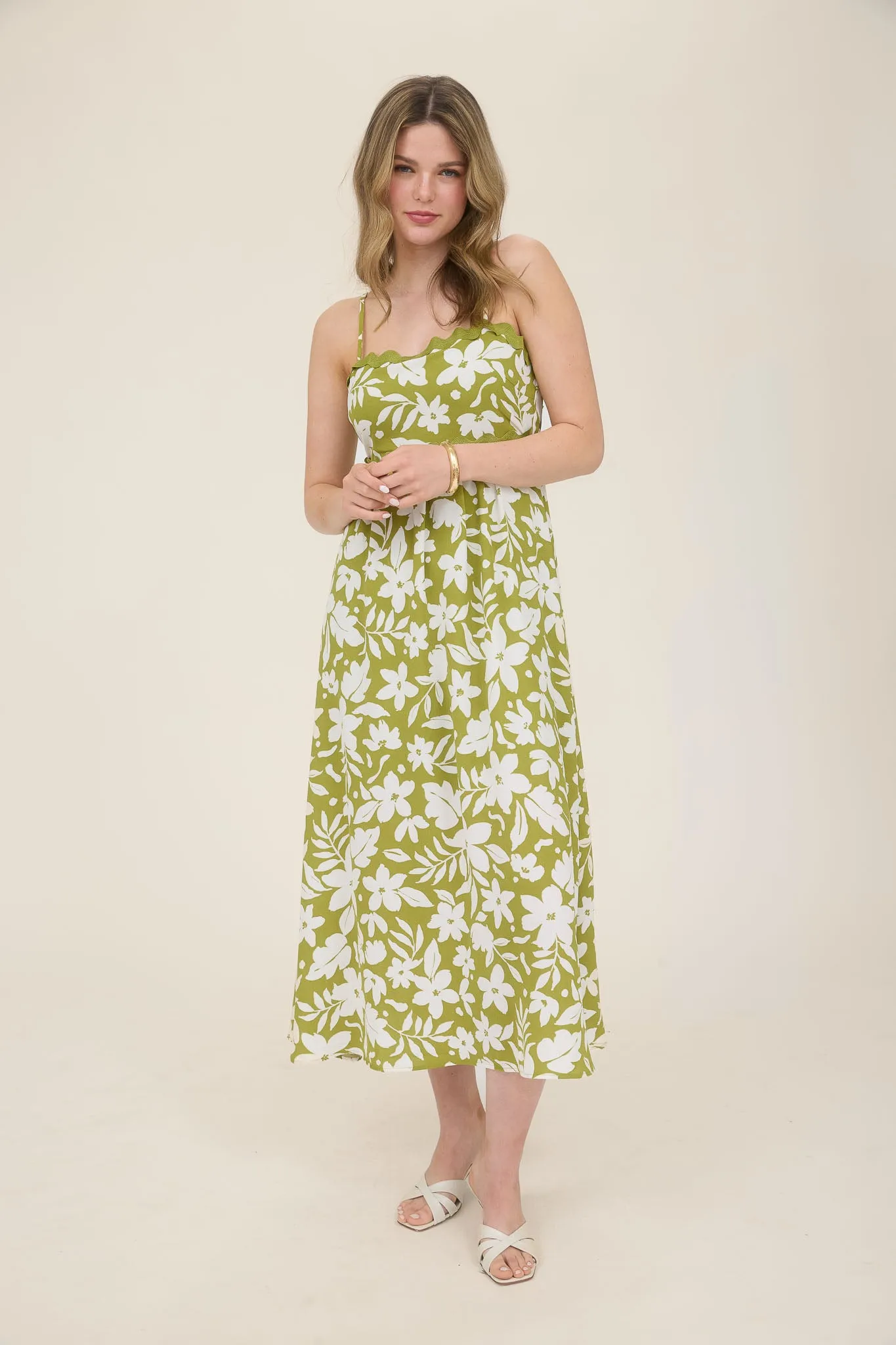 FLORAL WAVY TRIM BACK TIE MIDI DRESS sold by Blu Pepper product image thumbnail 4