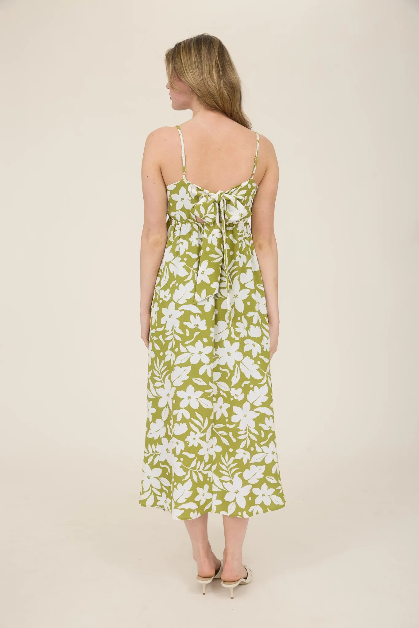 FLORAL WAVY TRIM BACK TIE MIDI DRESS sold by Blu Pepper product image thumbnail 2