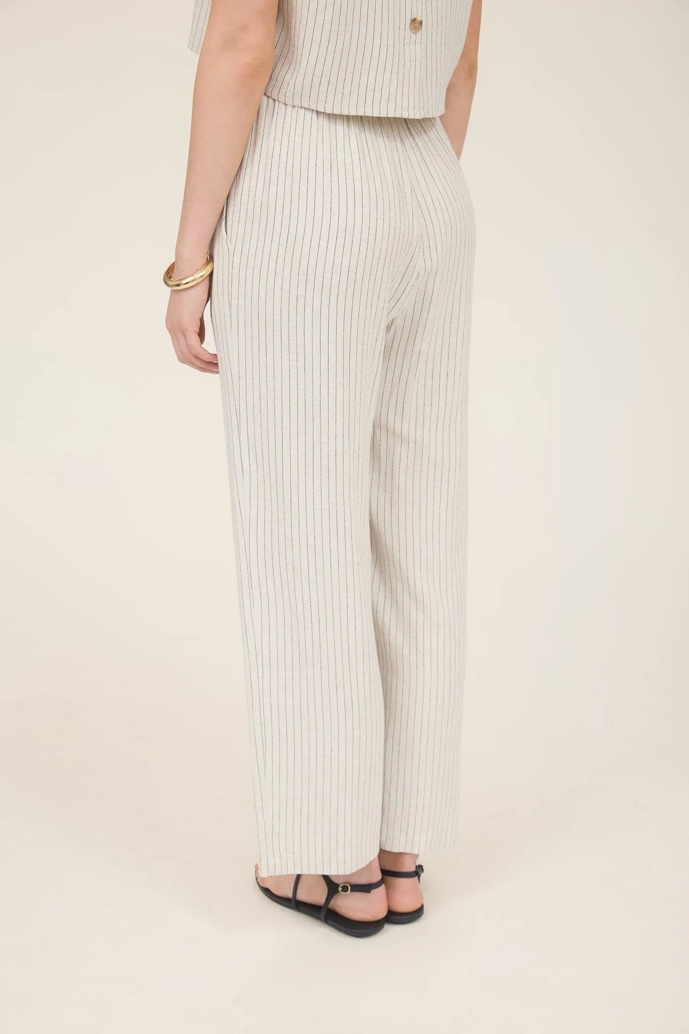 PINSTRIPE DRAWSTRING STRAIGHT LEG LINEN PANTS sold by Blu Pepper product image thumbnail 2