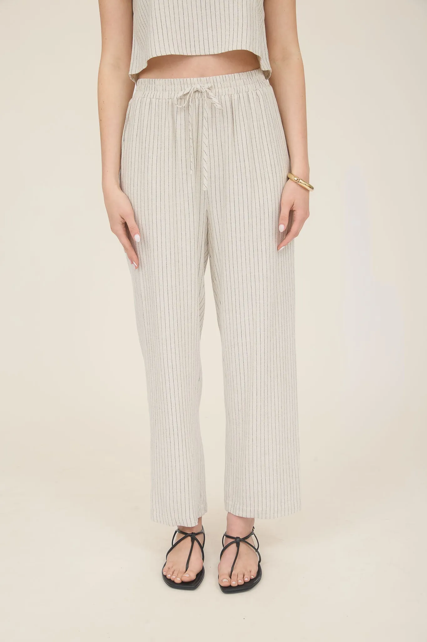 PINSTRIPE DRAWSTRING STRAIGHT LEG LINEN PANTS sold by Blu Pepper product image thumbnail 4