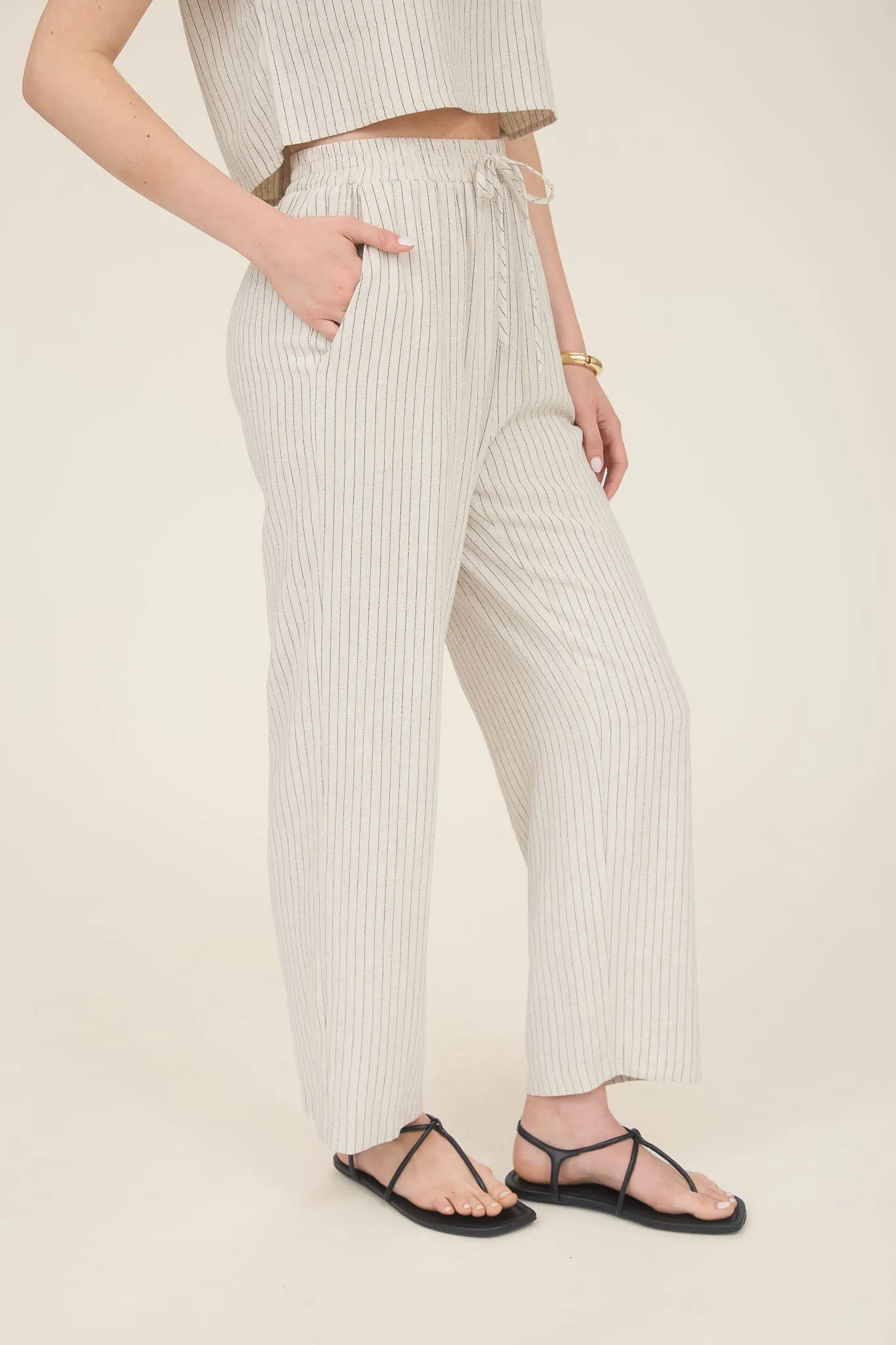 PINSTRIPE DRAWSTRING STRAIGHT LEG LINEN PANTS sold by Blu Pepper product image thumbnail 3