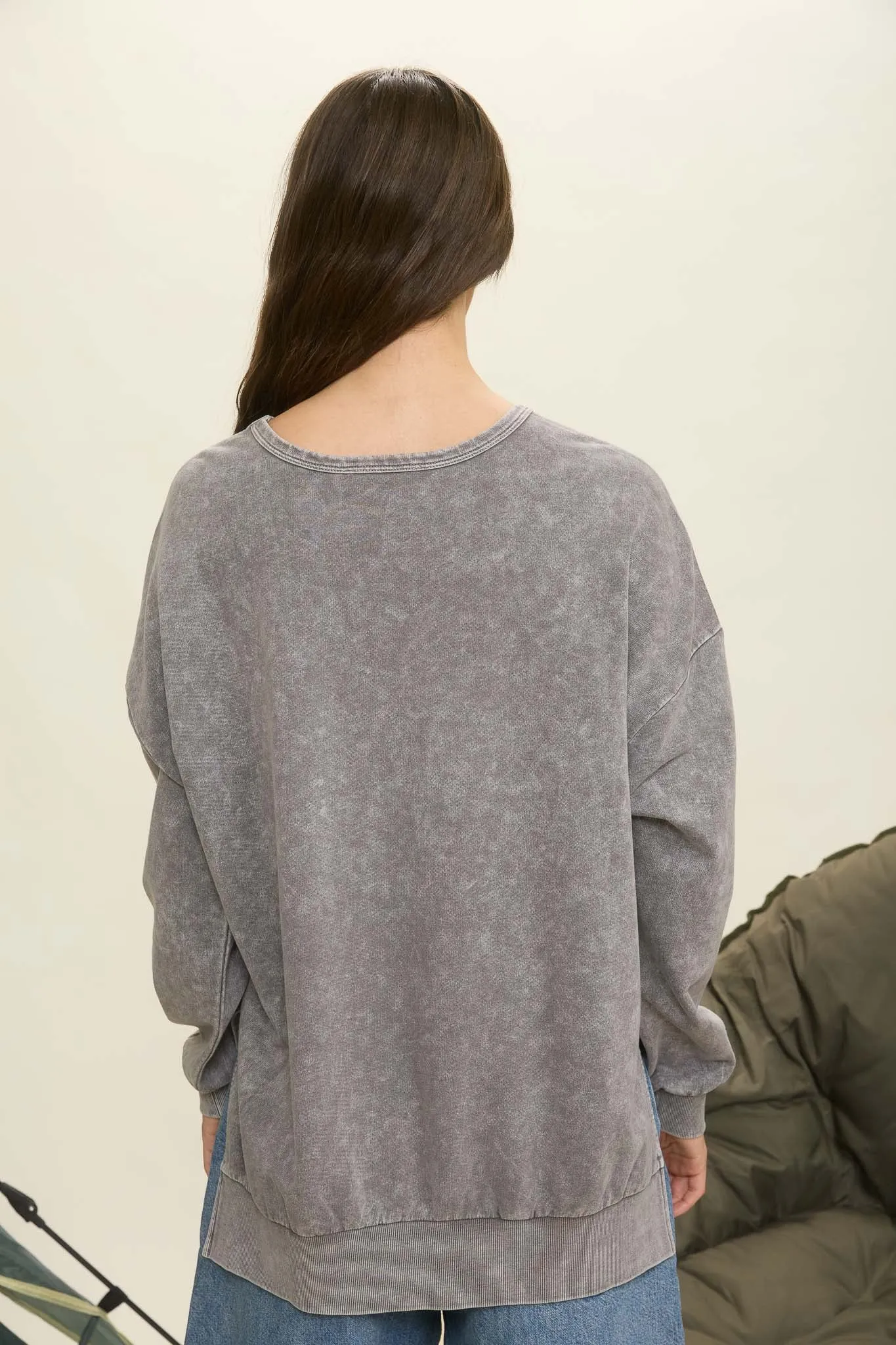 WASHED SIDE SPLIT LONG SLEEVE KNIT TOP sold by Blu Pepper product image thumbnail 2
