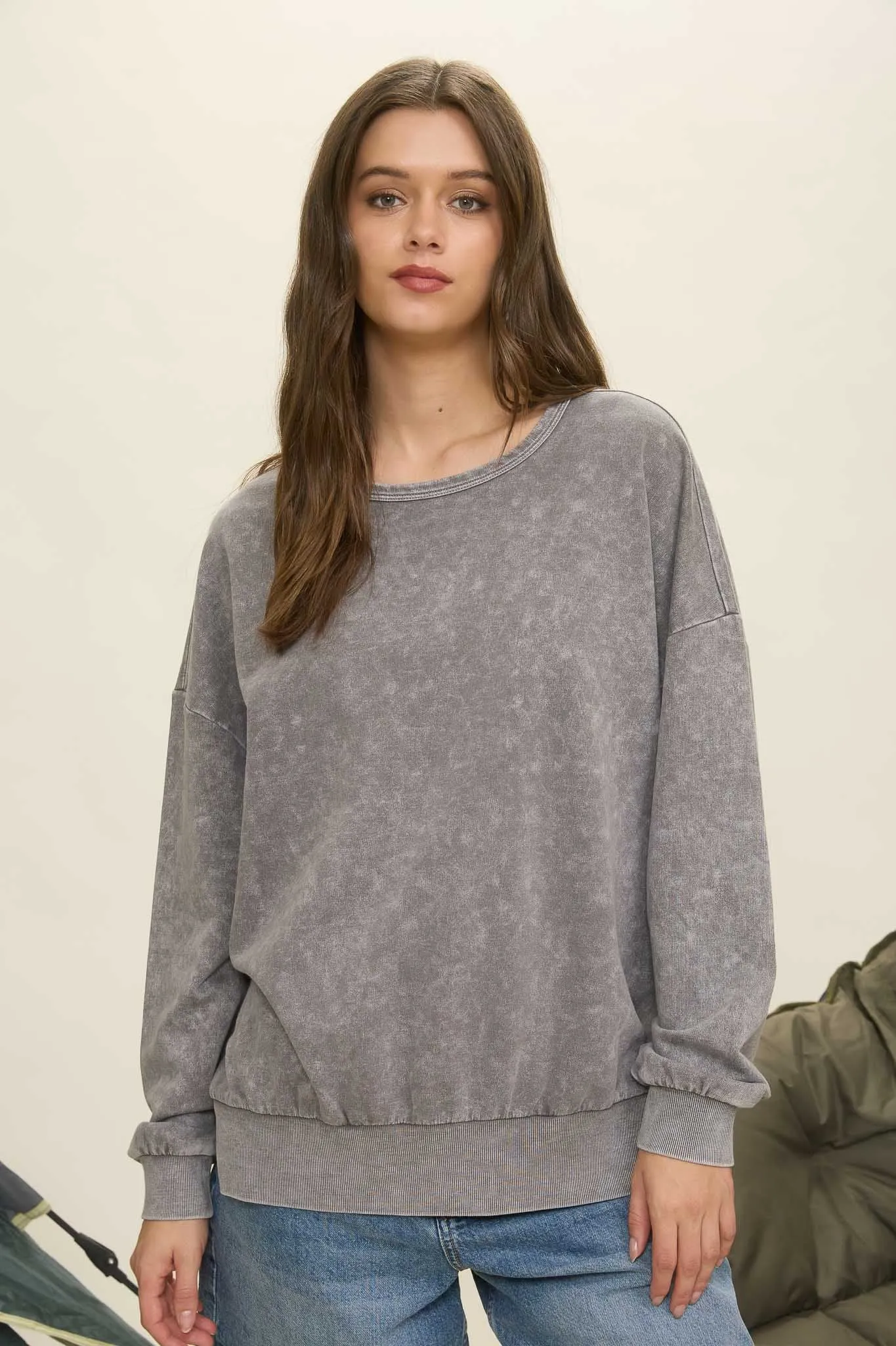 WASHED SIDE SPLIT LONG SLEEVE KNIT TOP sold by Blu Pepper product image thumbnail 4