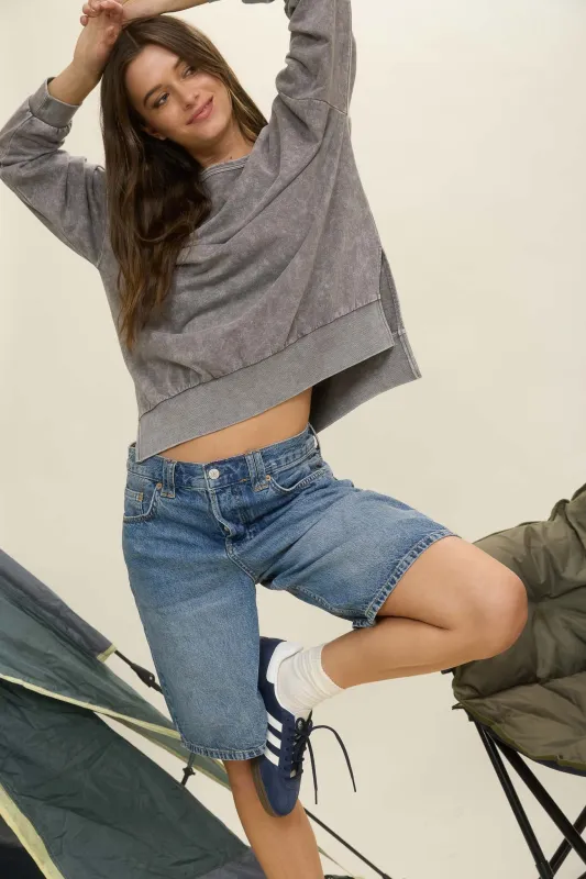 WASHED SIDE SPLIT LONG SLEEVE KNIT TOP sold by Blu Pepper