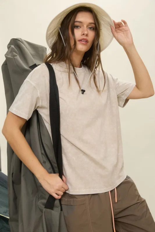 WASHED GOOD VIBES EMBROIDERY SHORT SLEEVE KNIT TOP sold by Blu Pepper