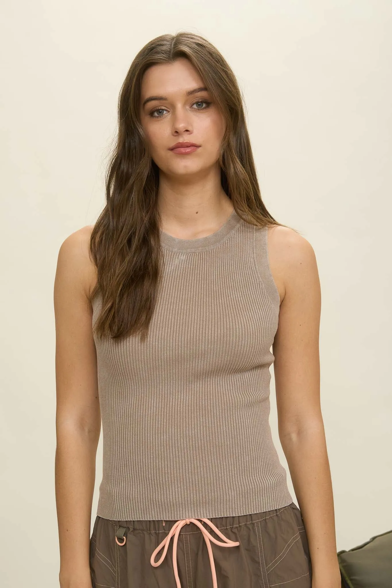 WASHED RIBBED SLEEVELESS KNIT TANK TOP sold by Blu Pepper product image thumbnail 5