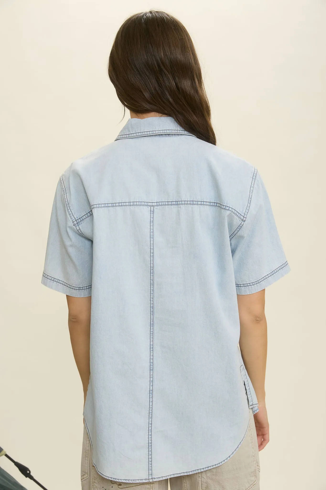LIGHT DENIM COLLARED BUTTON DOWN SHIRT sold by Blu Pepper product image thumbnail 2