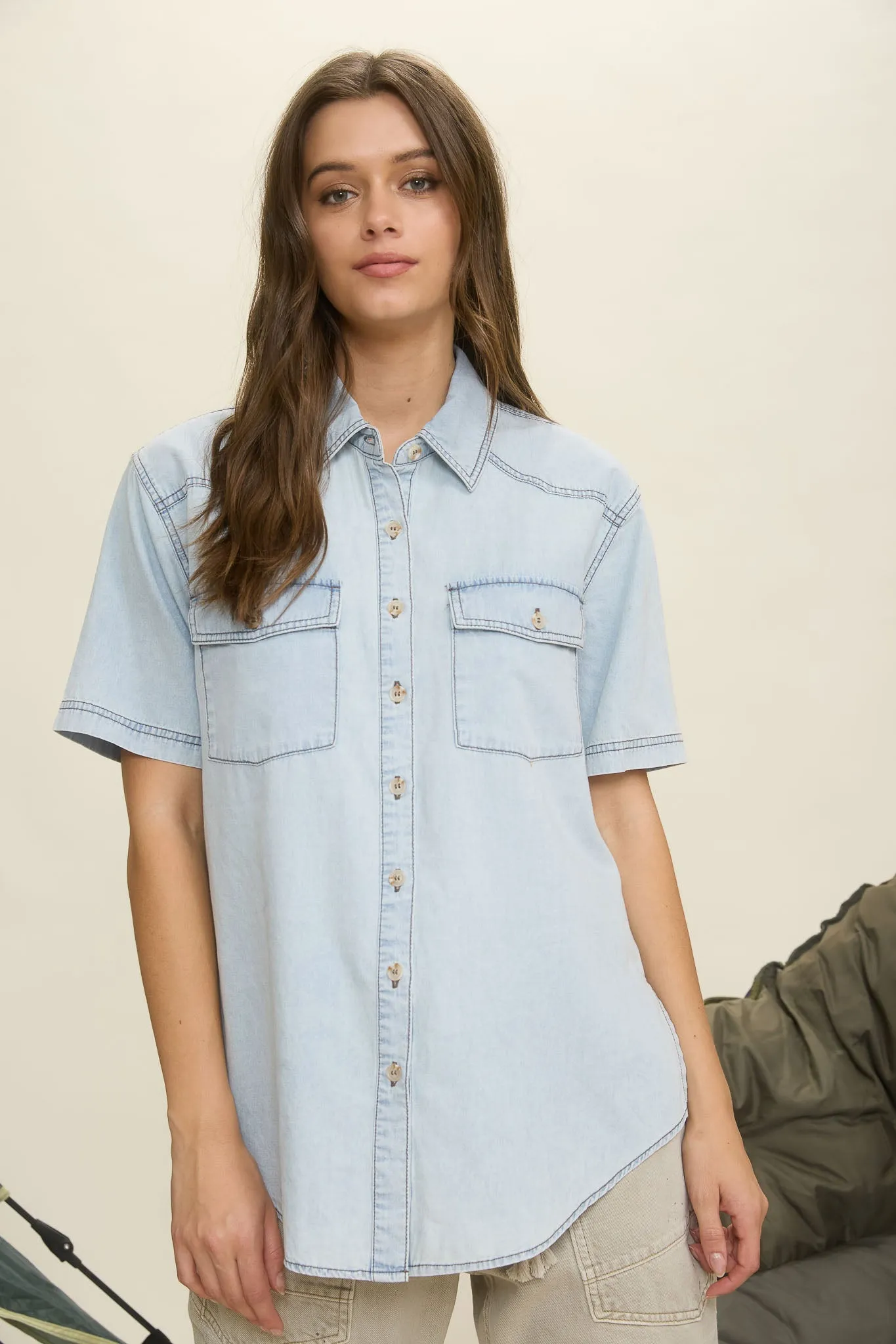 LIGHT DENIM COLLARED BUTTON DOWN SHIRT sold by Blu Pepper product image thumbnail 4