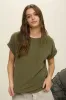 RIBBED CREW NECK SHORT CUFF SLEEVE KNIT TOP sold by Blu Pepper