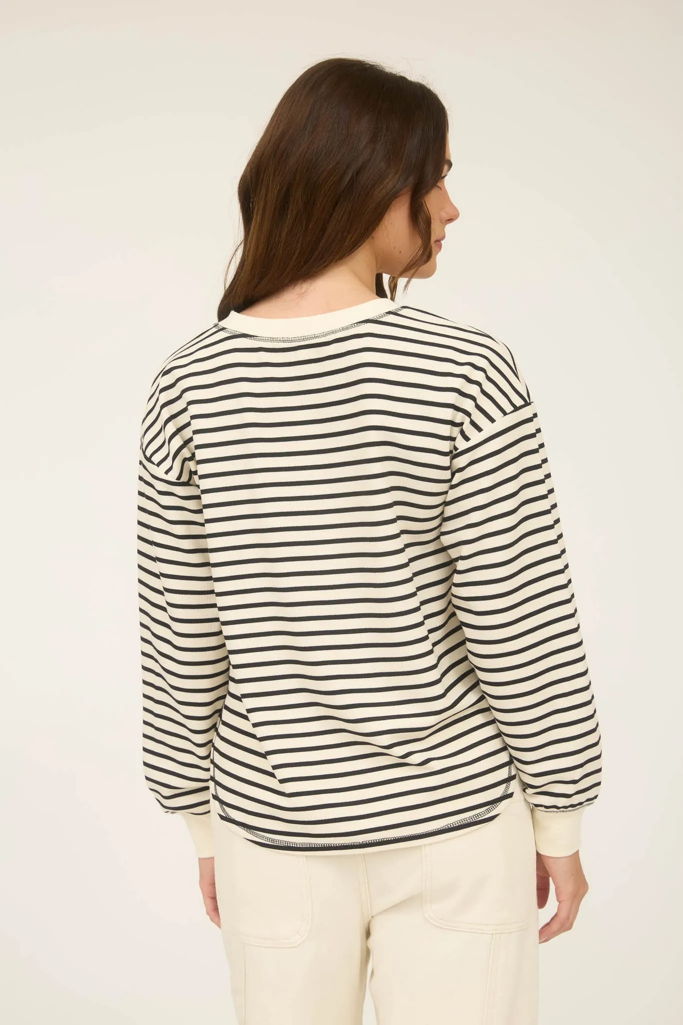 STRIPE HENLEY SNAP BUTTON LONG SLEEVE KNIT TOP sold by Blu Pepper product image thumbnail 2