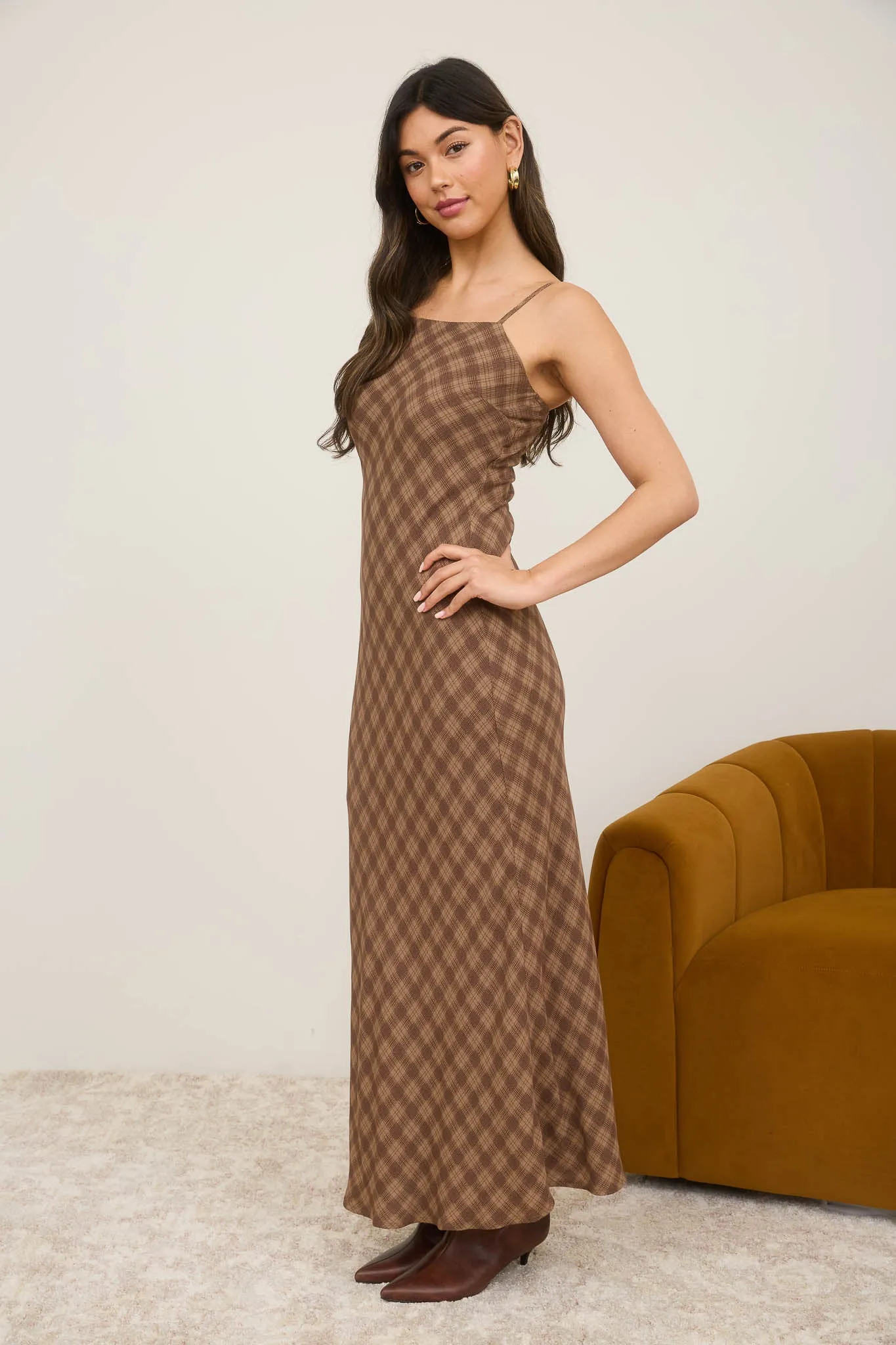 PLAID SPAGHETTI STRAP MIDI DRESS sold by Blu Pepper product image thumbnail 3