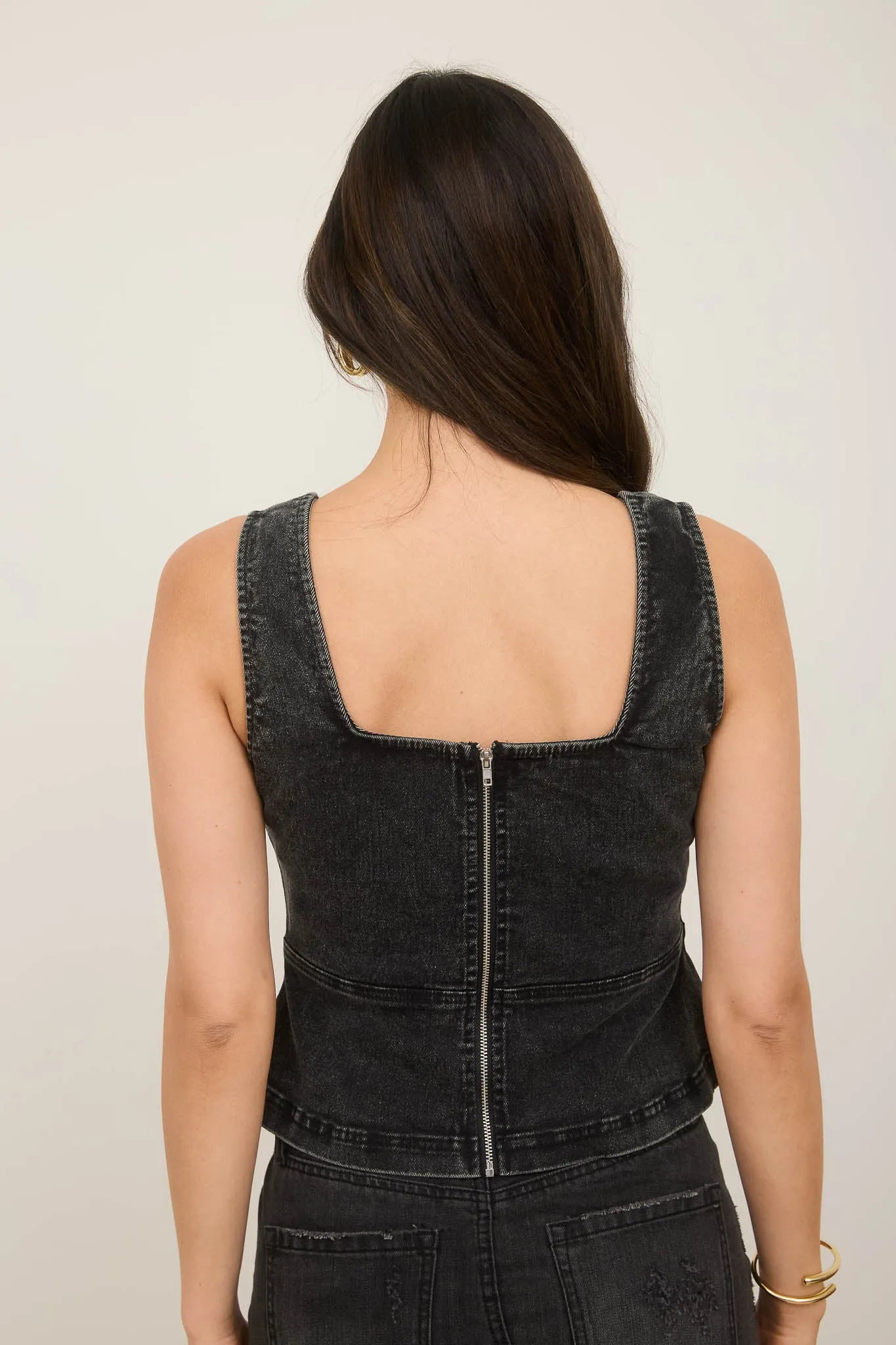 LACE UP FRONT SLEEVELESS DENIM TOP sold by Blu Pepper product image thumbnail 2