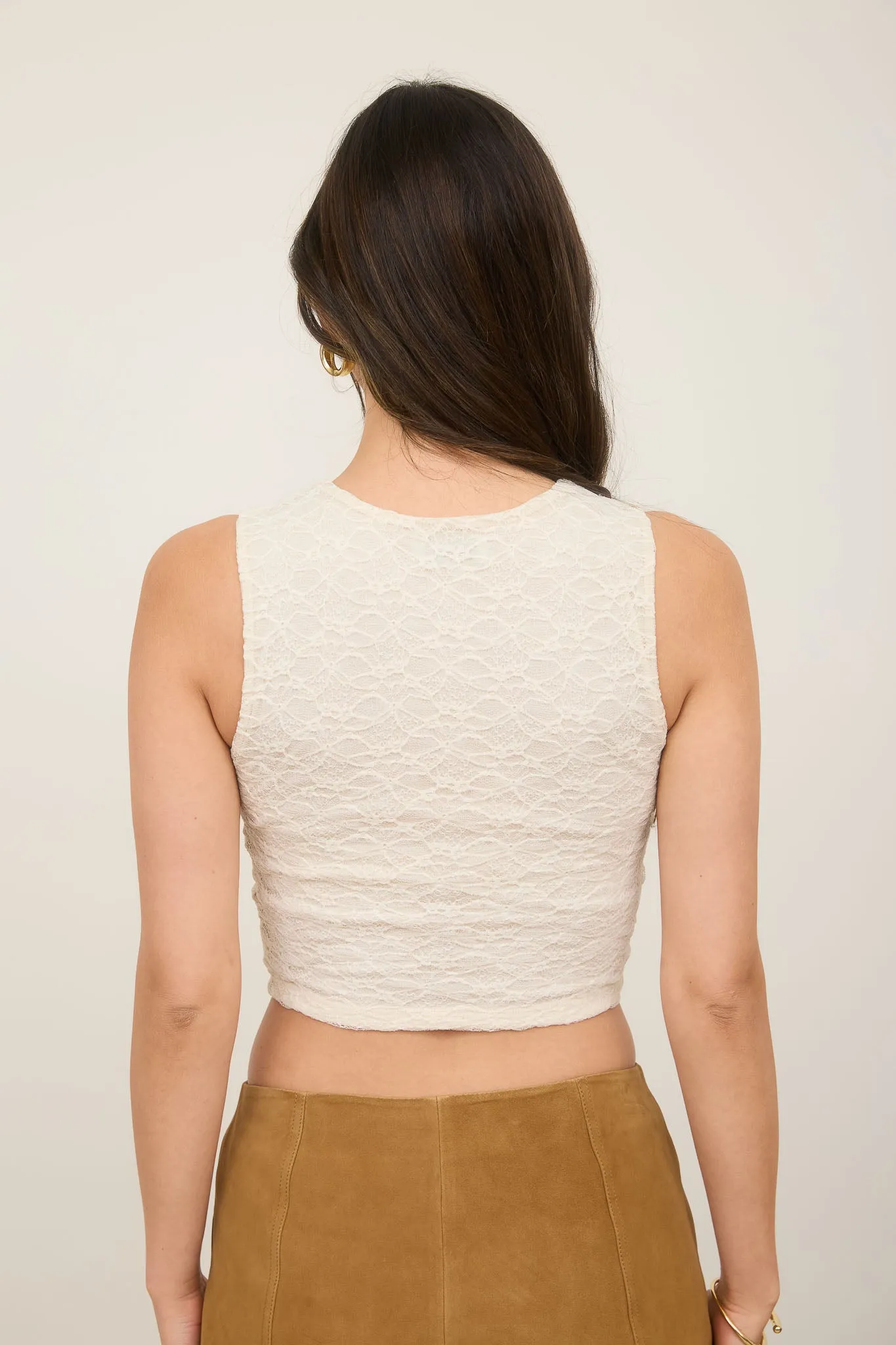 LACE SLEEVELESS CROPPED KNIT TANK TOP sold by Blu Pepper product image thumbnail 2