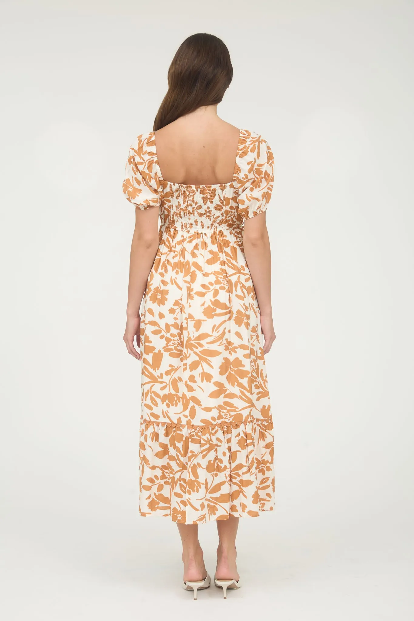 FLORAL SCALLOP TRIM PUFF SLEEVE MIDI DRESS sold by Blu Pepper product image thumbnail 2
