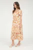 FLORAL SCALLOP TRIM PUFF SLEEVE MIDI DRESS sold by Blu Pepper