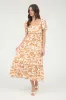 FLORAL SCALLOP TRIM PUFF SLEEVE MIDI DRESS sold by Blu Pepper