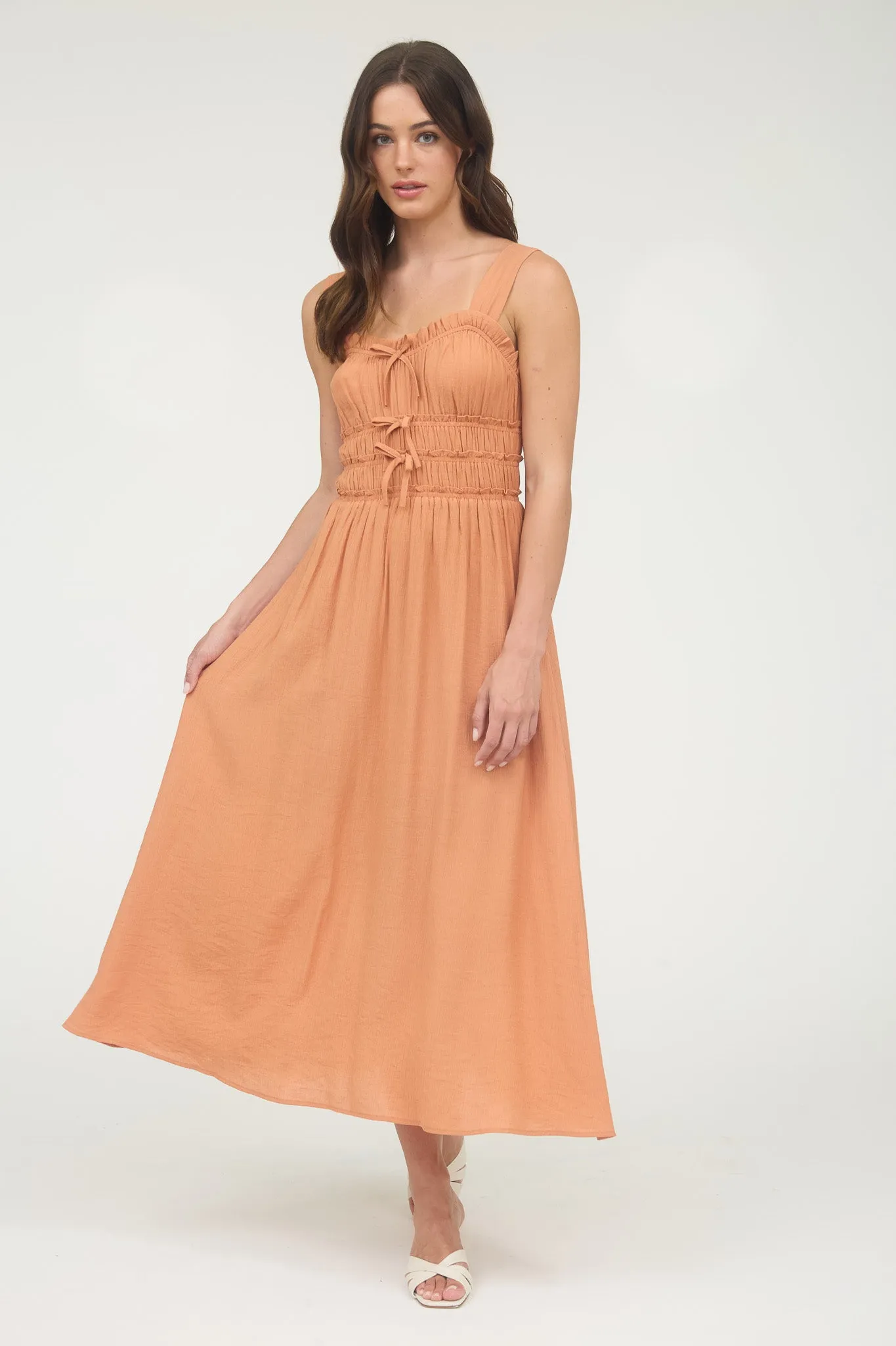 SHIRRED FRONT TIE DETAIL SLEEVELESS MIDI DRESS sold by Blu Pepper product image thumbnail 5