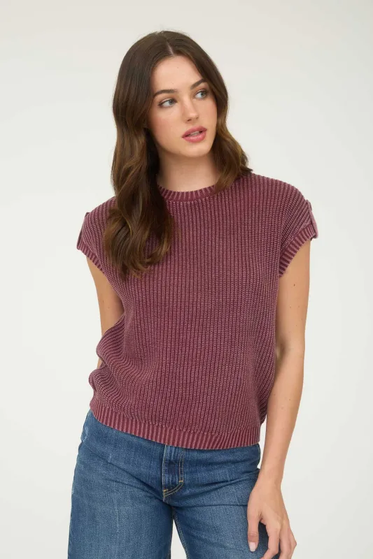 PLUS WASHED KNIT SHORT TAB SLEEVE PULLOVER SWEATER made by Blu Pepper