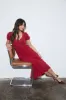 V NECK SHORT PUFF SLEEVE LACE TRIM MIDI DRESS sold by Blu Pepper