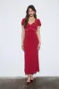 V NECK SHORT PUFF SLEEVE LACE TRIM MIDI DRESS sold by Blu Pepper