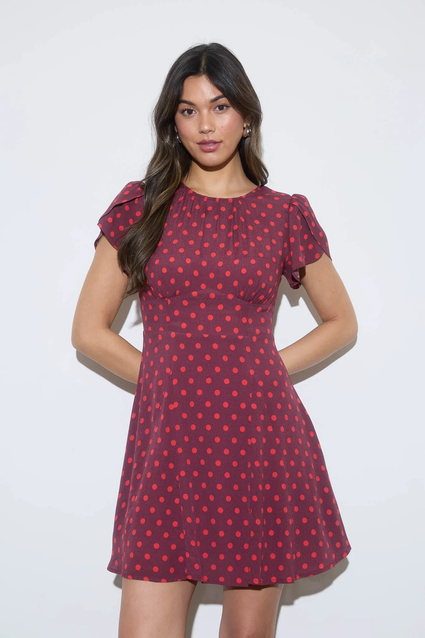 POLKA DOT ROUND NECK SHORT SLEEVE MINI DRESS sold by Blu Pepper product image thumbnail 4