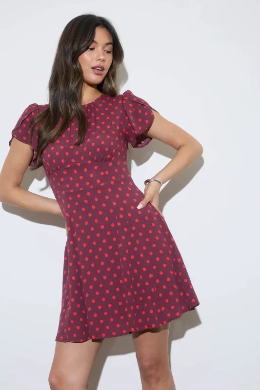 POLKA DOT ROUND NECK SHORT SLEEVE MINI DRESS sold by Blu Pepper