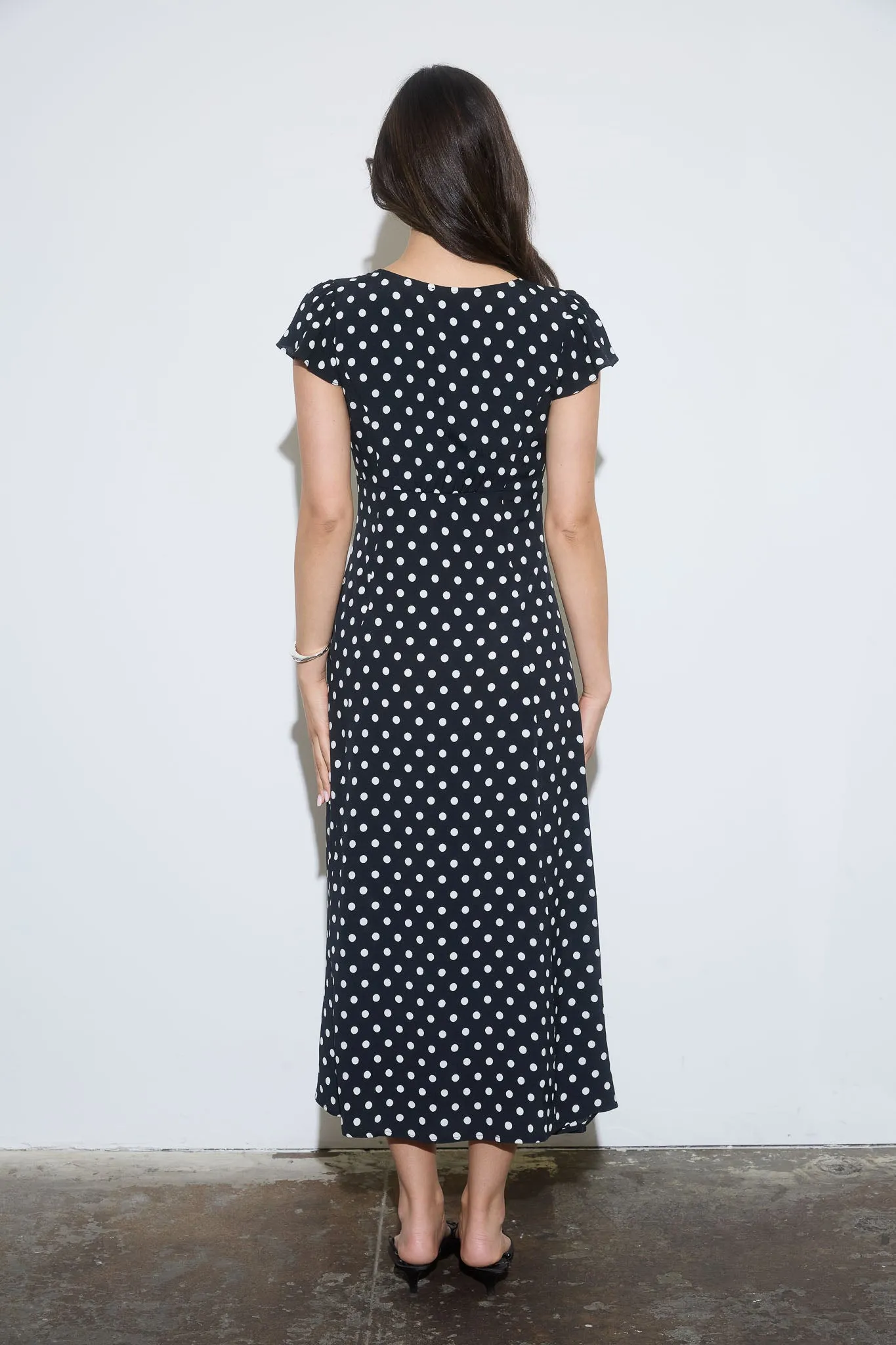 POLKA DOT BUTTON DOWN SHORT SLEEVE MIDI DRESS sold by Blu Pepper product image thumbnail 2