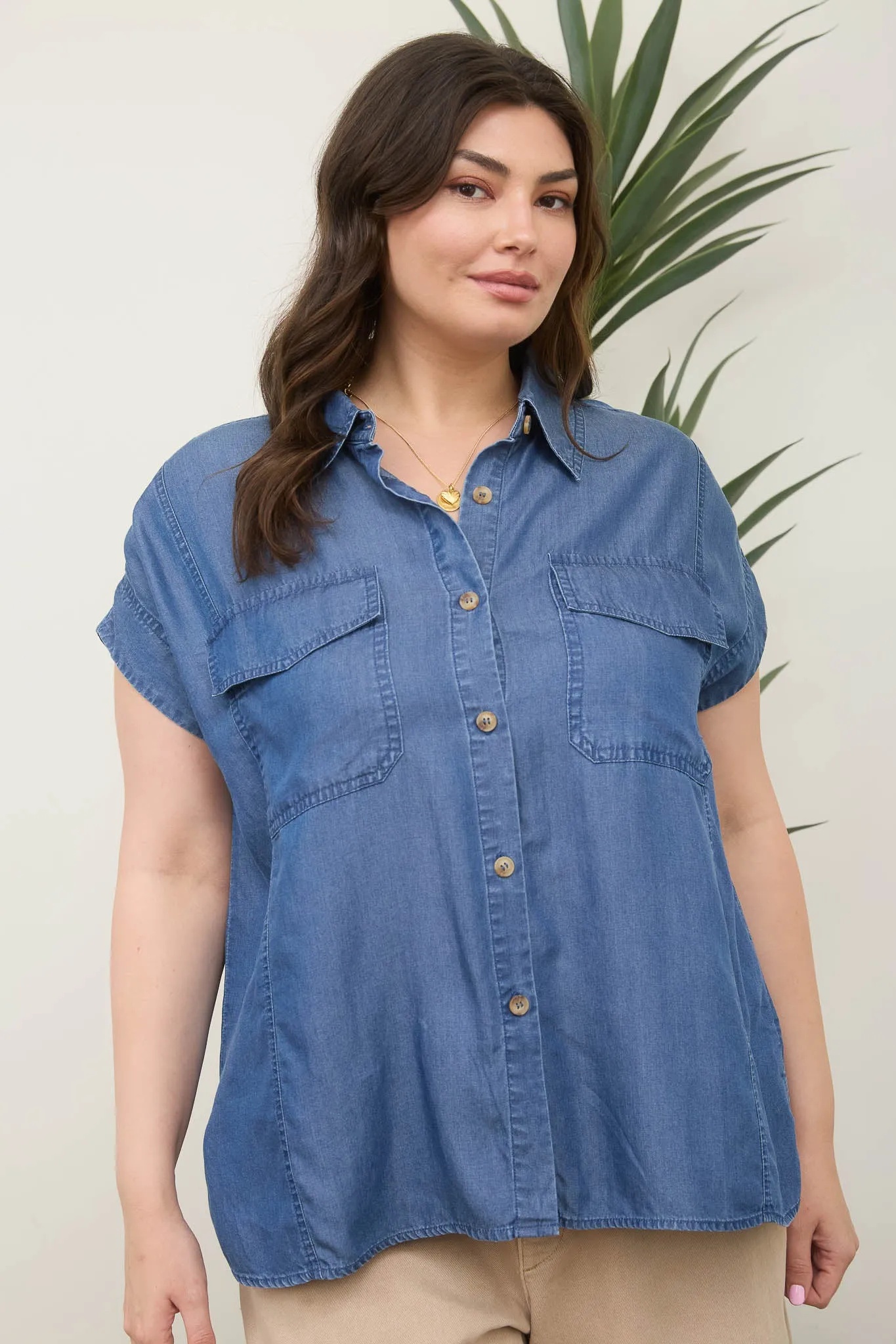 PLUS CHAMBRAY COLLARED POCKET FLAP BUTTON DOWN sold by Blu Pepper product image thumbnail 4