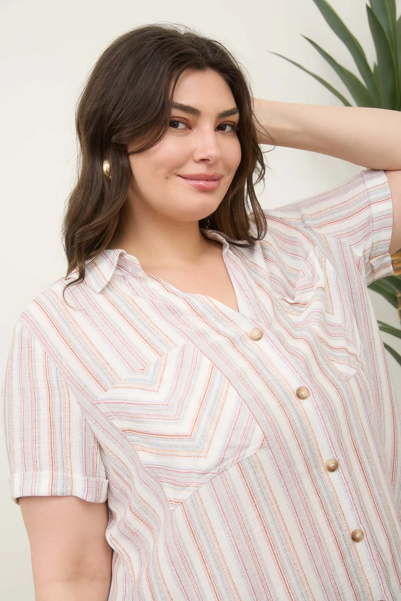 PLUS MULTICOLOR STRIPE SHORT SLEEVE BUTTON DOWN sold by Blu Pepper product image thumbnail 4
