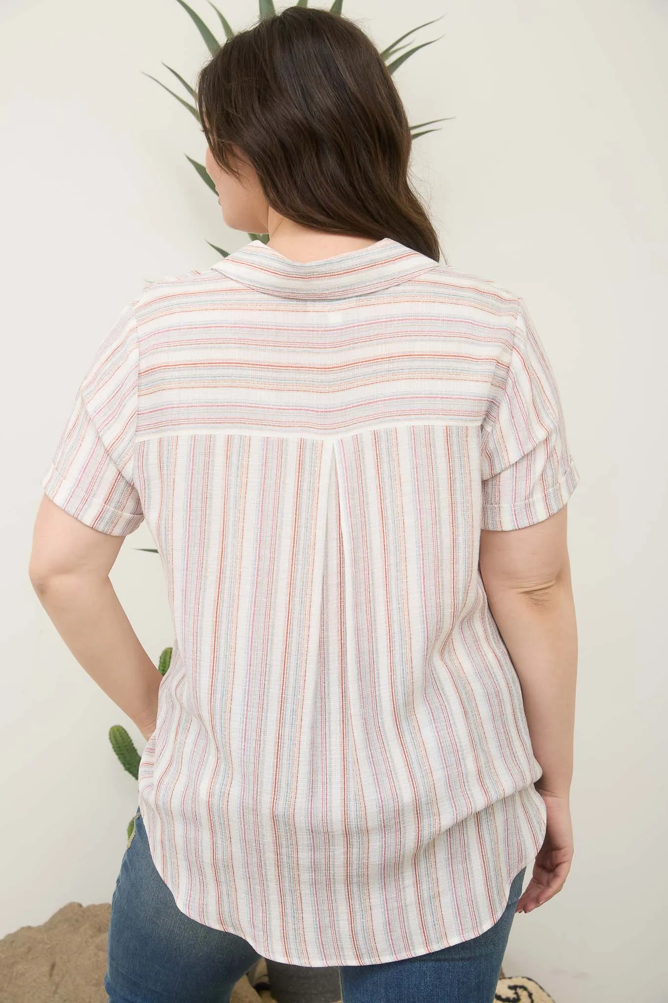 PLUS MULTICOLOR STRIPE SHORT SLEEVE BUTTON DOWN sold by Blu Pepper product image thumbnail 2