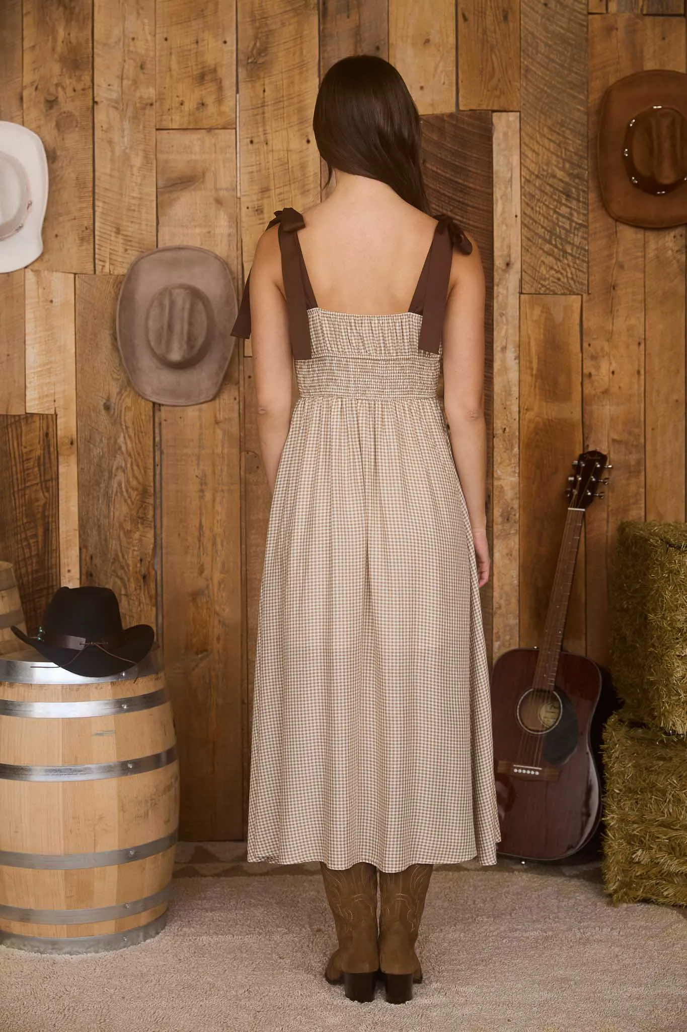 PLAID RIBBON TIE STRAP CORSET MIDI DRESS sold by Blu Pepper product image thumbnail 2