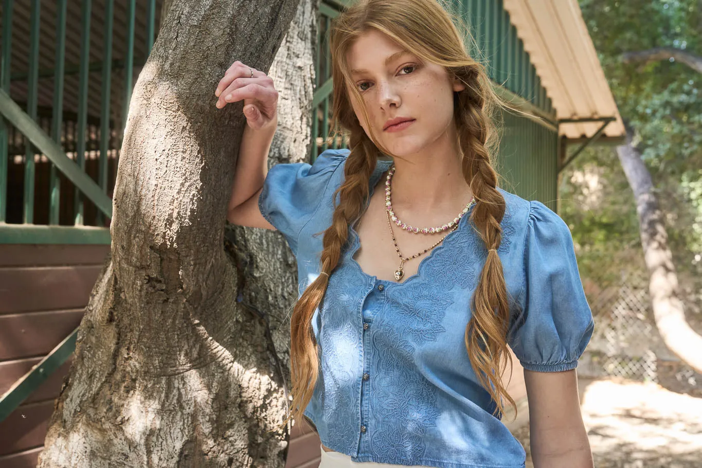 SCALLOP TRIM EMBROIDERY DETAIL BUTTON DOWN TOP sold by Blu Pepper product image thumbnail 2