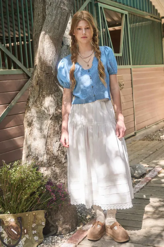 SCALLOP TRIM EMBROIDERY DETAIL BUTTON DOWN TOP sold by Blu Pepper