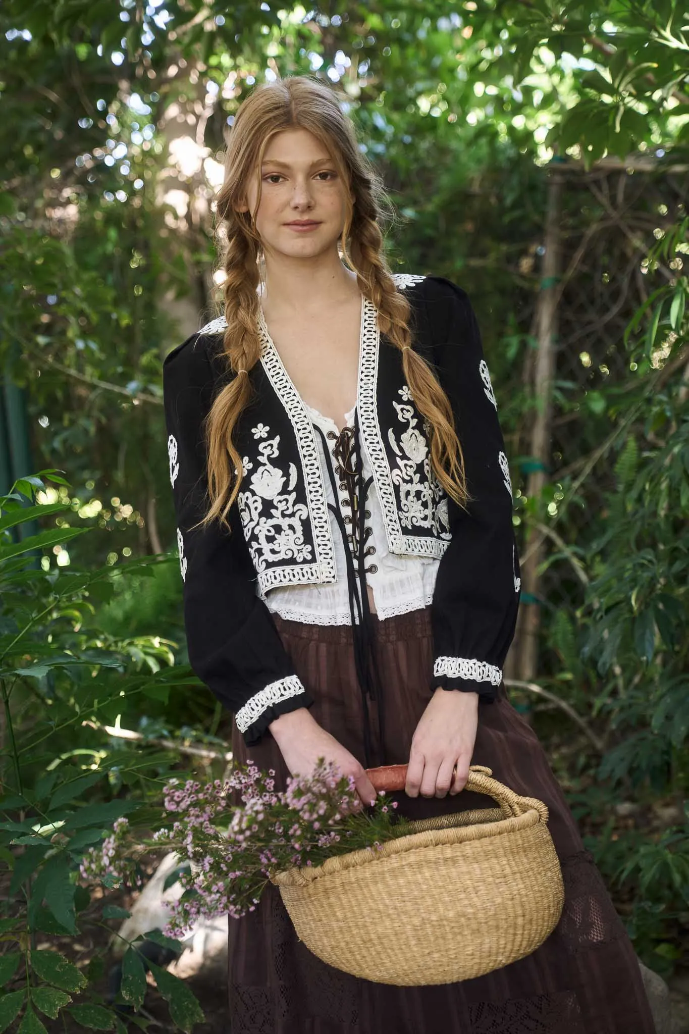 EMBROIDERY DETAIL FRONT TIE LONG SLEEVE JACKET sold by Blu Pepper product image thumbnail 3