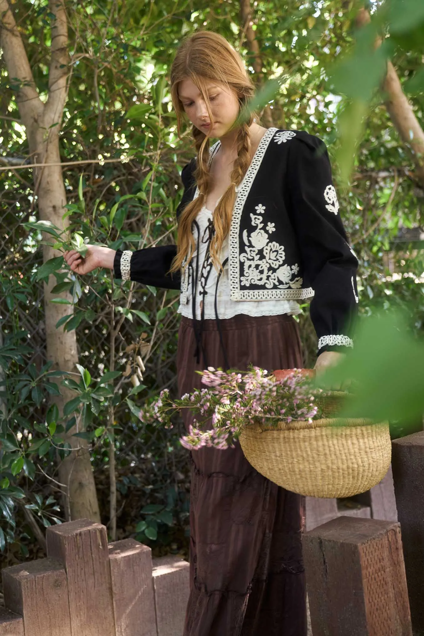 EMBROIDERY DETAIL FRONT TIE LONG SLEEVE JACKET sold by Blu Pepper