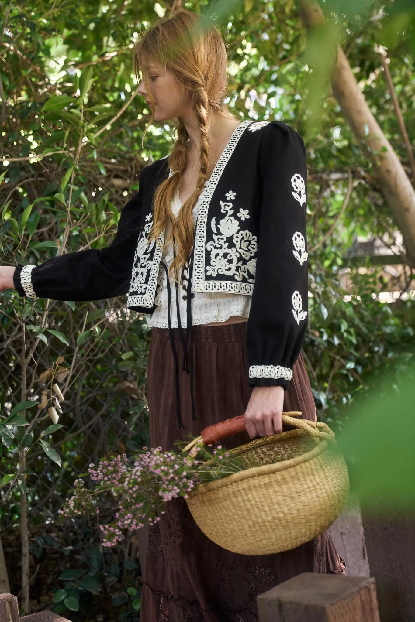 EMBROIDERY DETAIL FRONT TIE LONG SLEEVE JACKET sold by Blu Pepper product image thumbnail 4