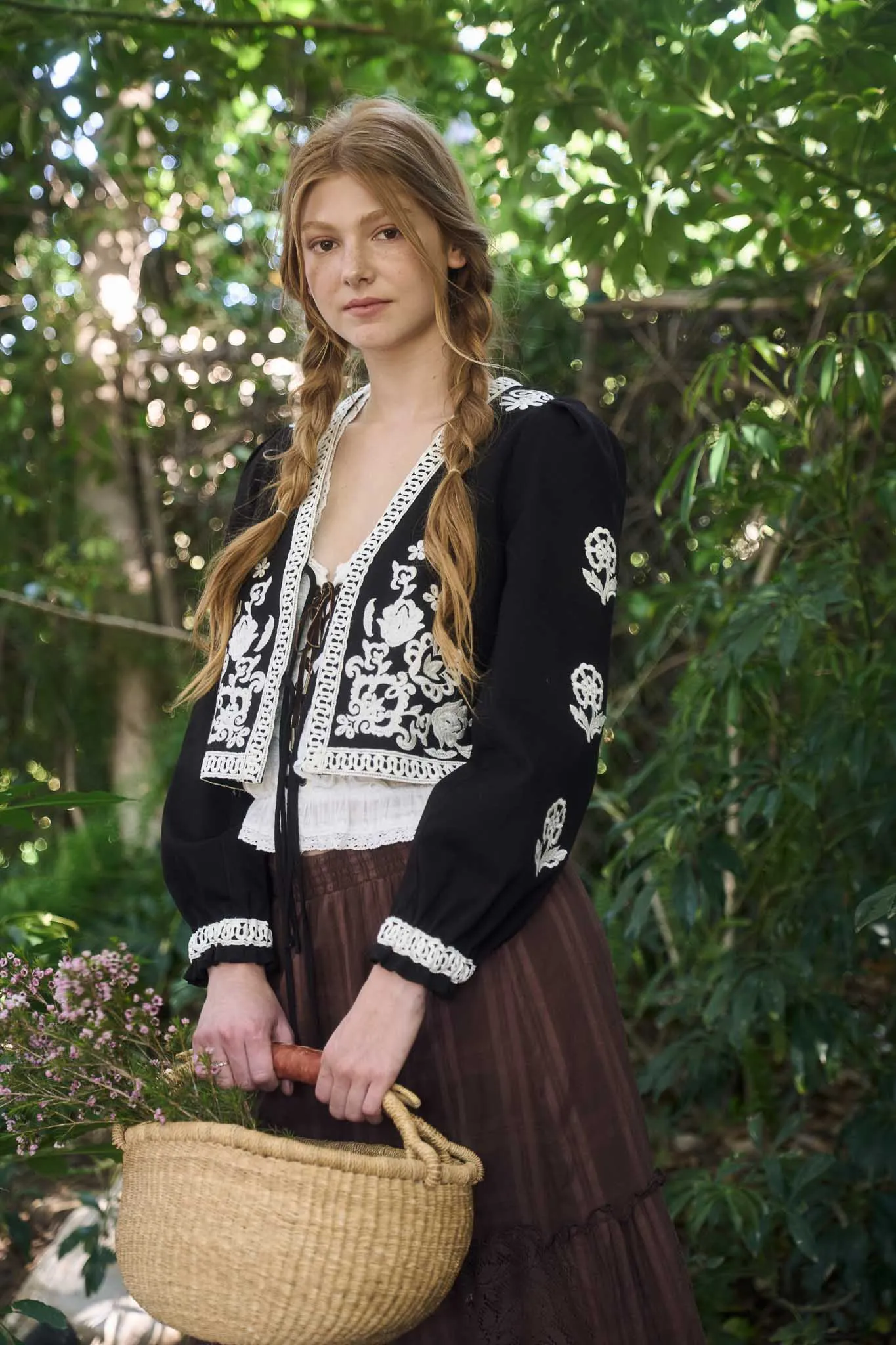 EMBROIDERY DETAIL FRONT TIE LONG SLEEVE JACKET sold by Blu Pepper product image thumbnail 2