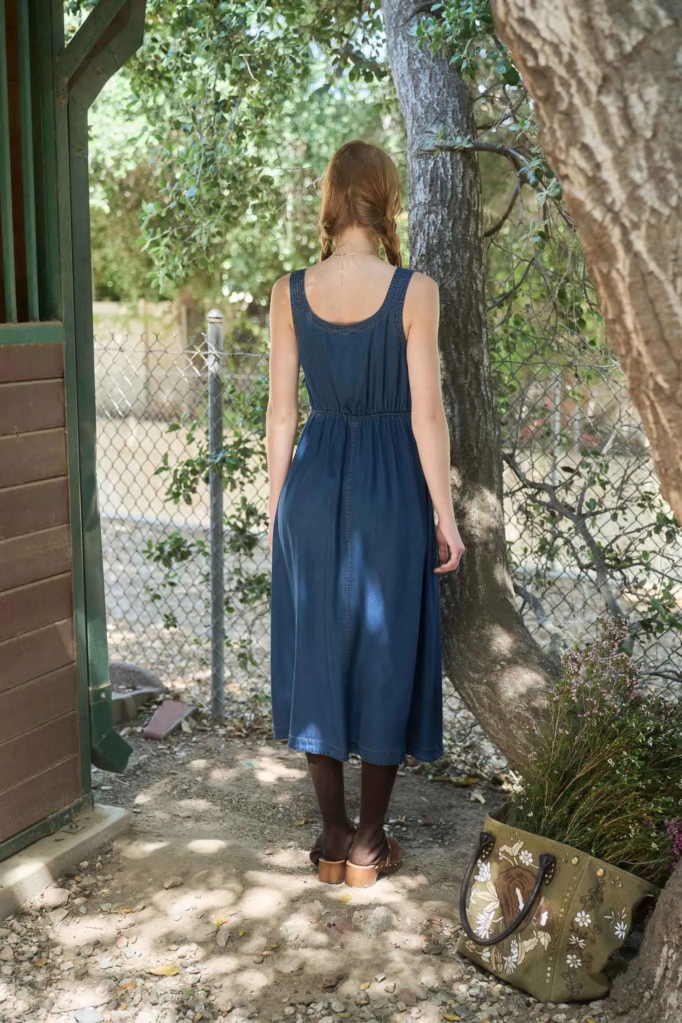 FRONT ZIP SLEEVELESS DENIM MIDI DRESS sold by Blu Pepper product image thumbnail 2
