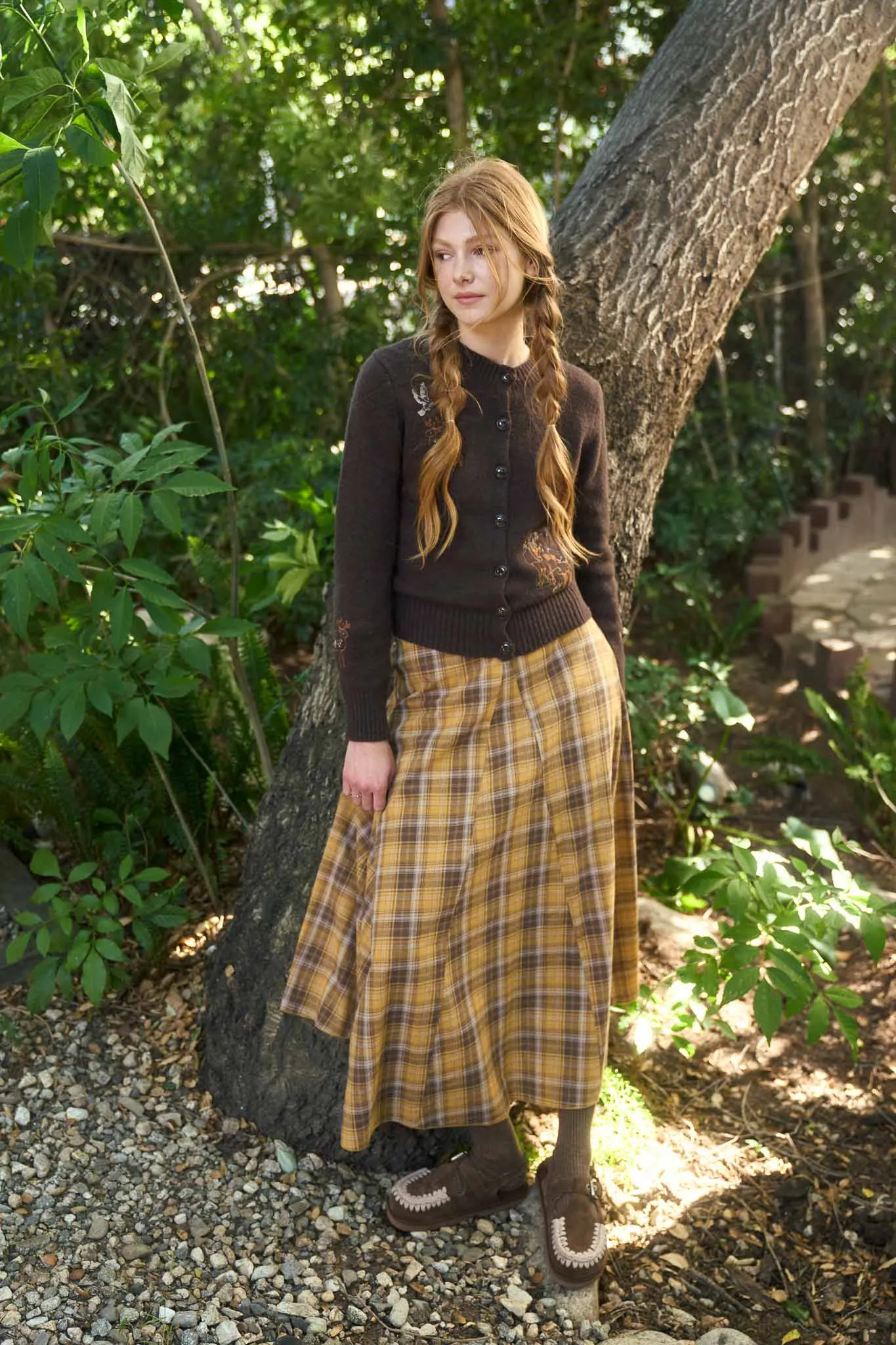 PLAID HIGH WAIST GODET MIDI SKIRT sold by Blu Pepper product image thumbnail 2