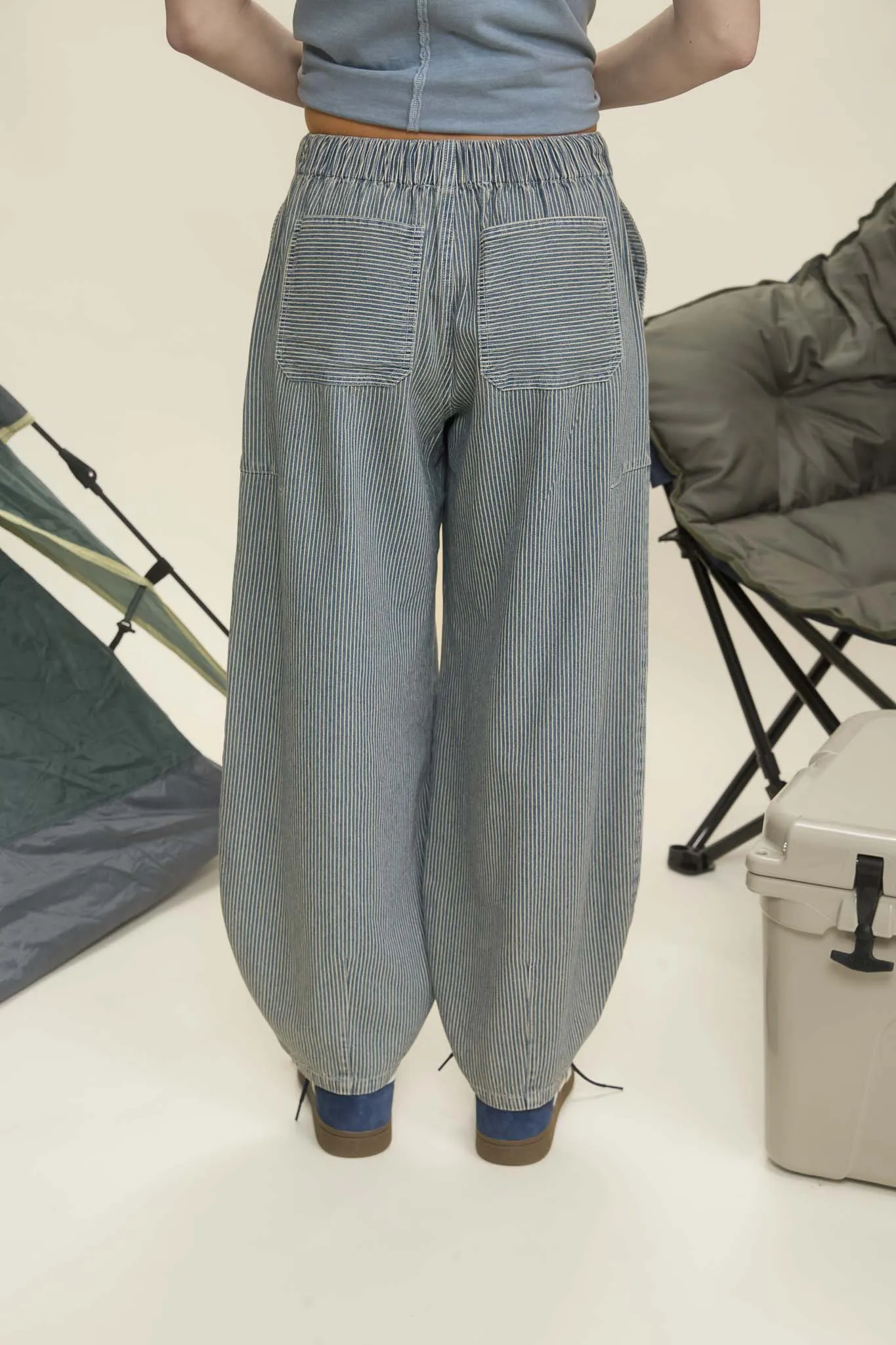 STRIPE DENIM WAIST TIE PARACHUTE PANTS sold by Blu Pepper product image thumbnail 5