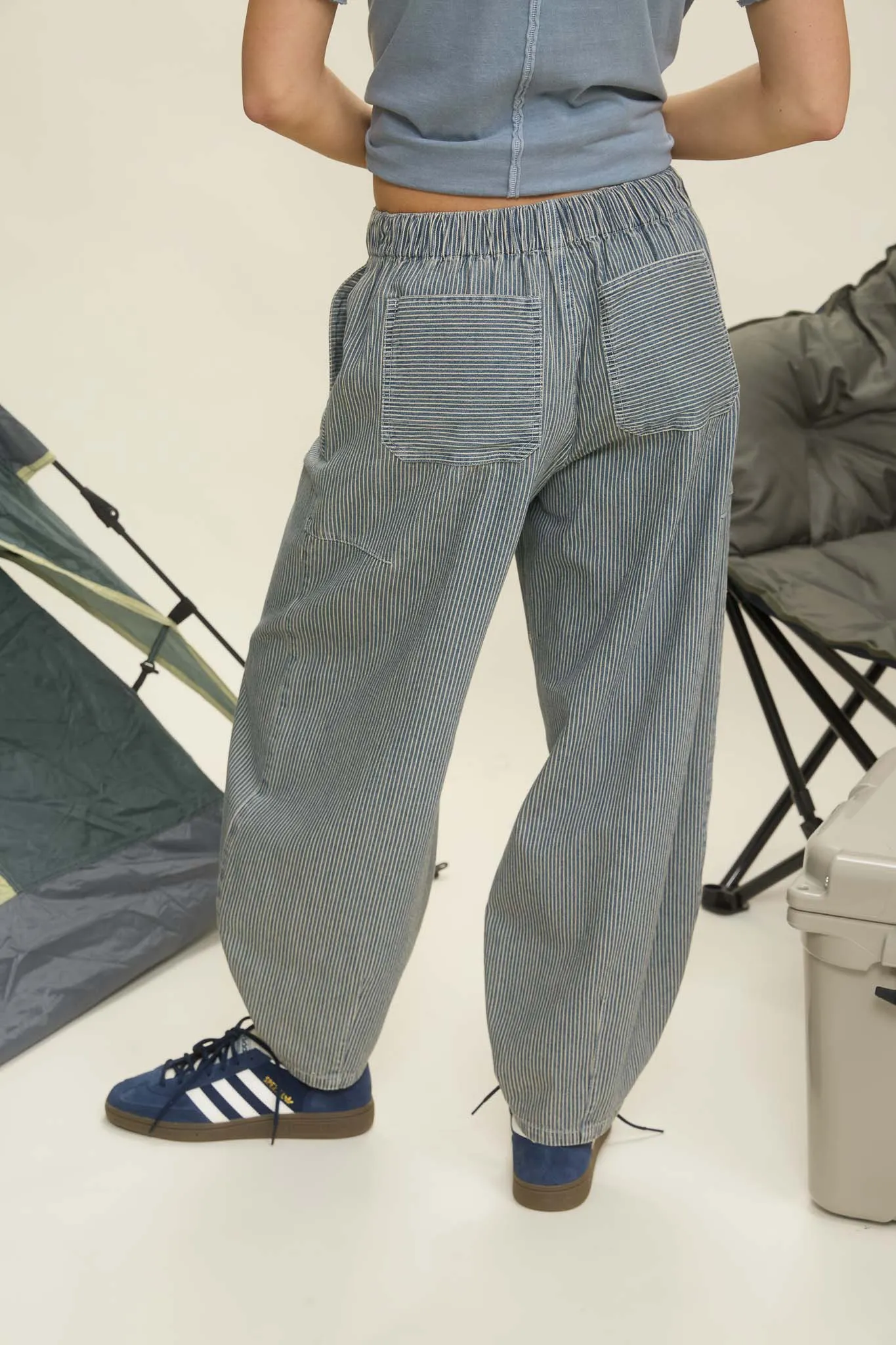 STRIPE DENIM WAIST TIE PARACHUTE PANTS sold by Blu Pepper product image thumbnail 2