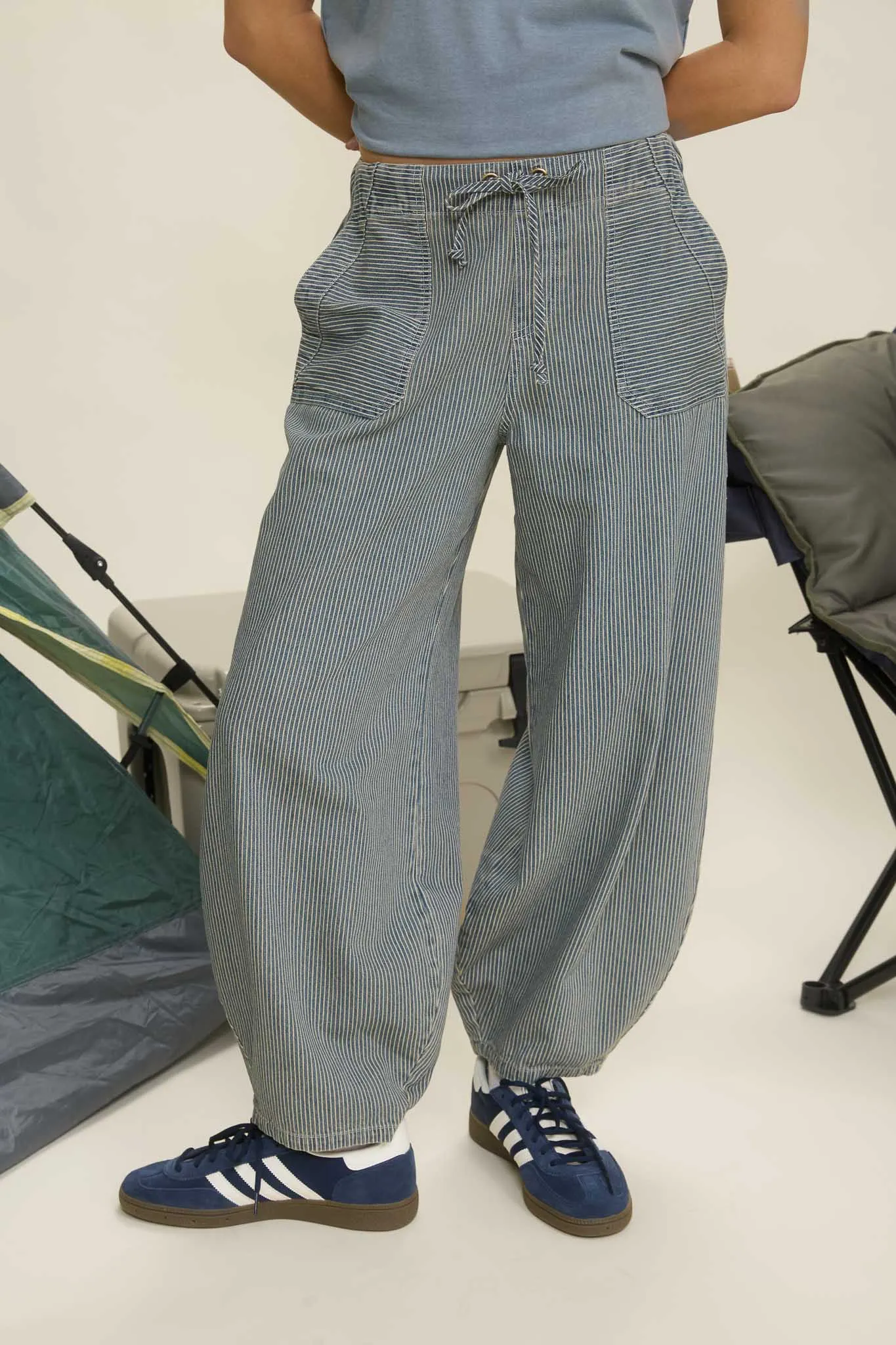 STRIPE DENIM WAIST TIE PARACHUTE PANTS sold by Blu Pepper product image thumbnail 4
